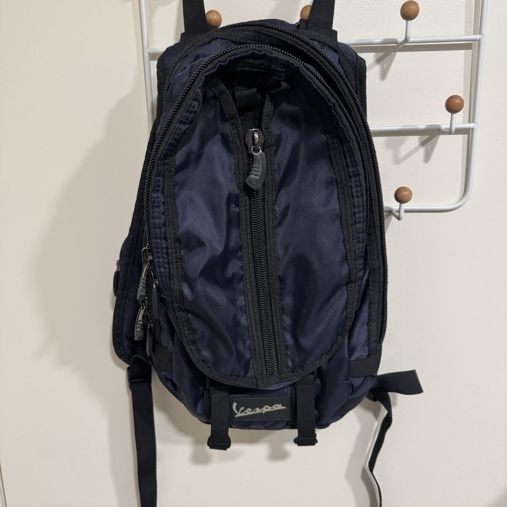 Vintage Vespa Mini Backpack 20" Navy Blue Black Scooter Commuter